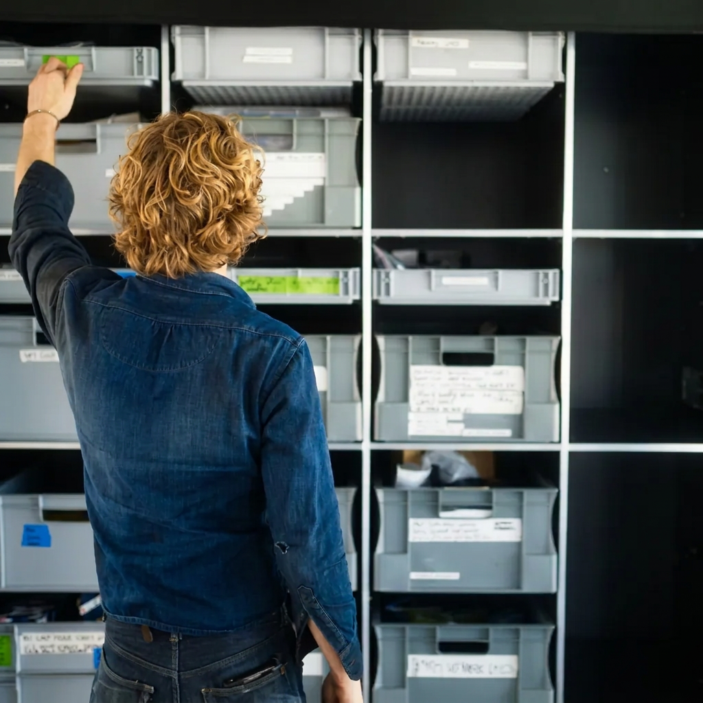 Parts specialist pulling stock from the DAS Sport parts shelving